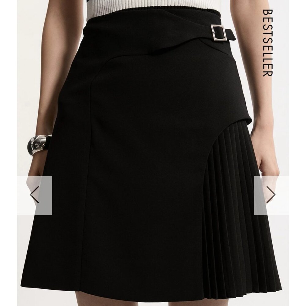 Karen Millen Tailored Buckle Detail Pleated Mini Skirt, Black, NWT